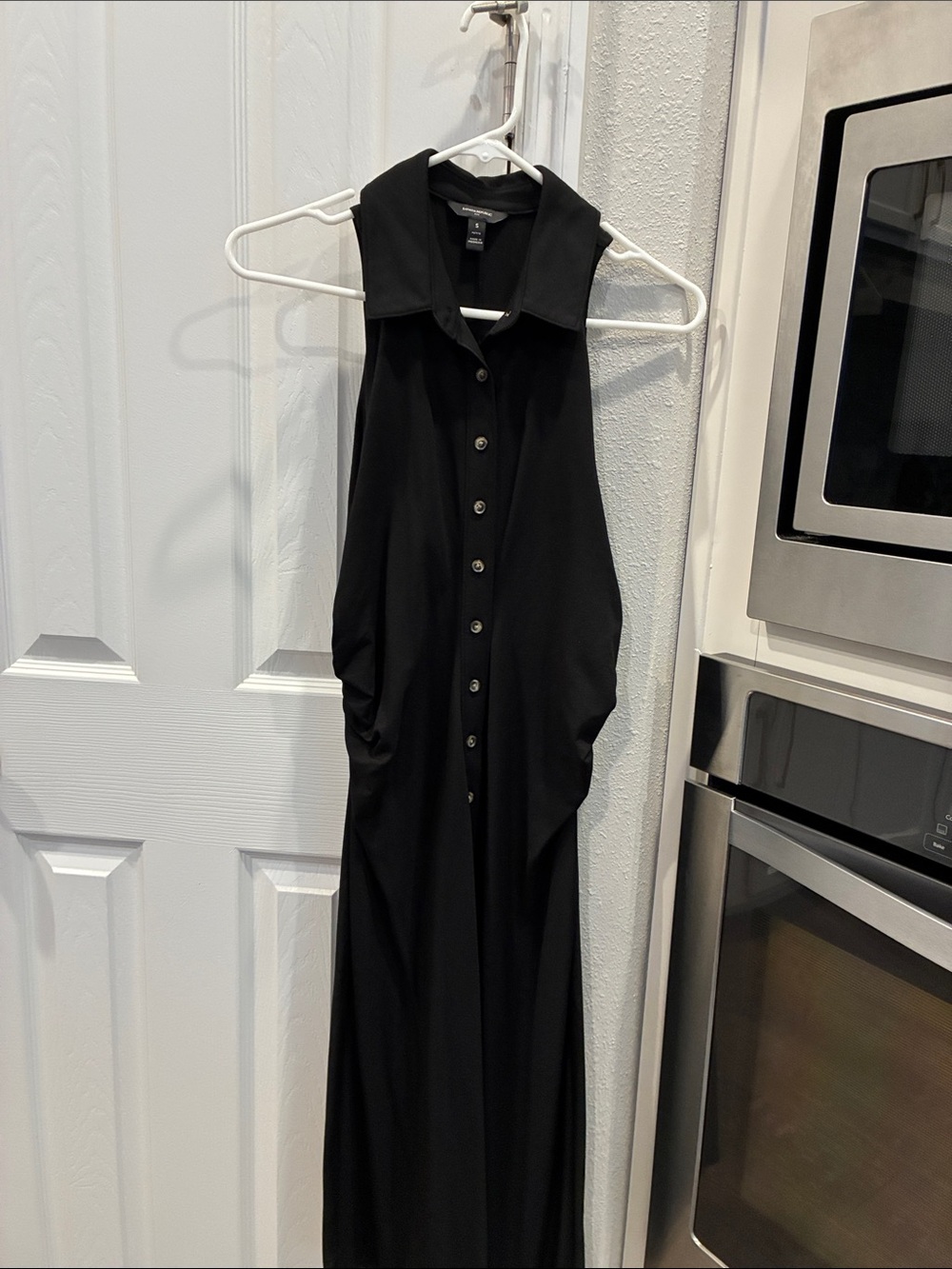 Sleeveless Black Button-Front Midi Dress